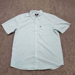 VINTAGE Quiksilver Shirt Mens Medium Blue‎ Check Button Up Surfing Camp Adult
